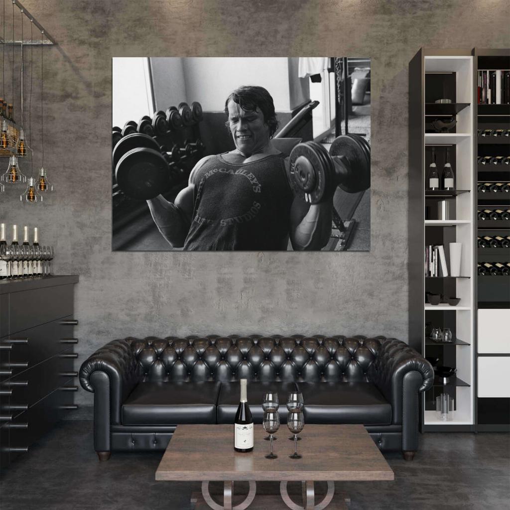 Arnold Schwarzenegger Dumbbells BW Bodybuilding Routine Workout Wall Art Print Poster
