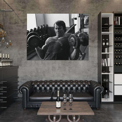 Arnold Schwarzenegger Dumbbells BW Bodybuilding Routine Workout Wall Art Print Poster