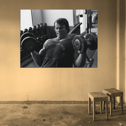 Arnold Schwarzenegger Dumbbells BW Bodybuilding Routine Workout Wall Art Print Poster