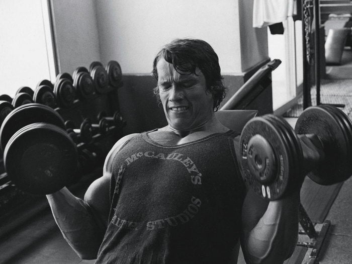Arnold Schwarzenegger Dumbbells BW Bodybuilding Routine Workout Wall Art Print Poster