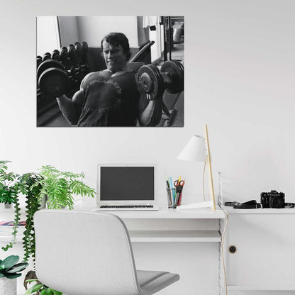 Arnold Schwarzenegger Dumbbells BW Bodybuilding Routine Workout Wall Art Print Poster