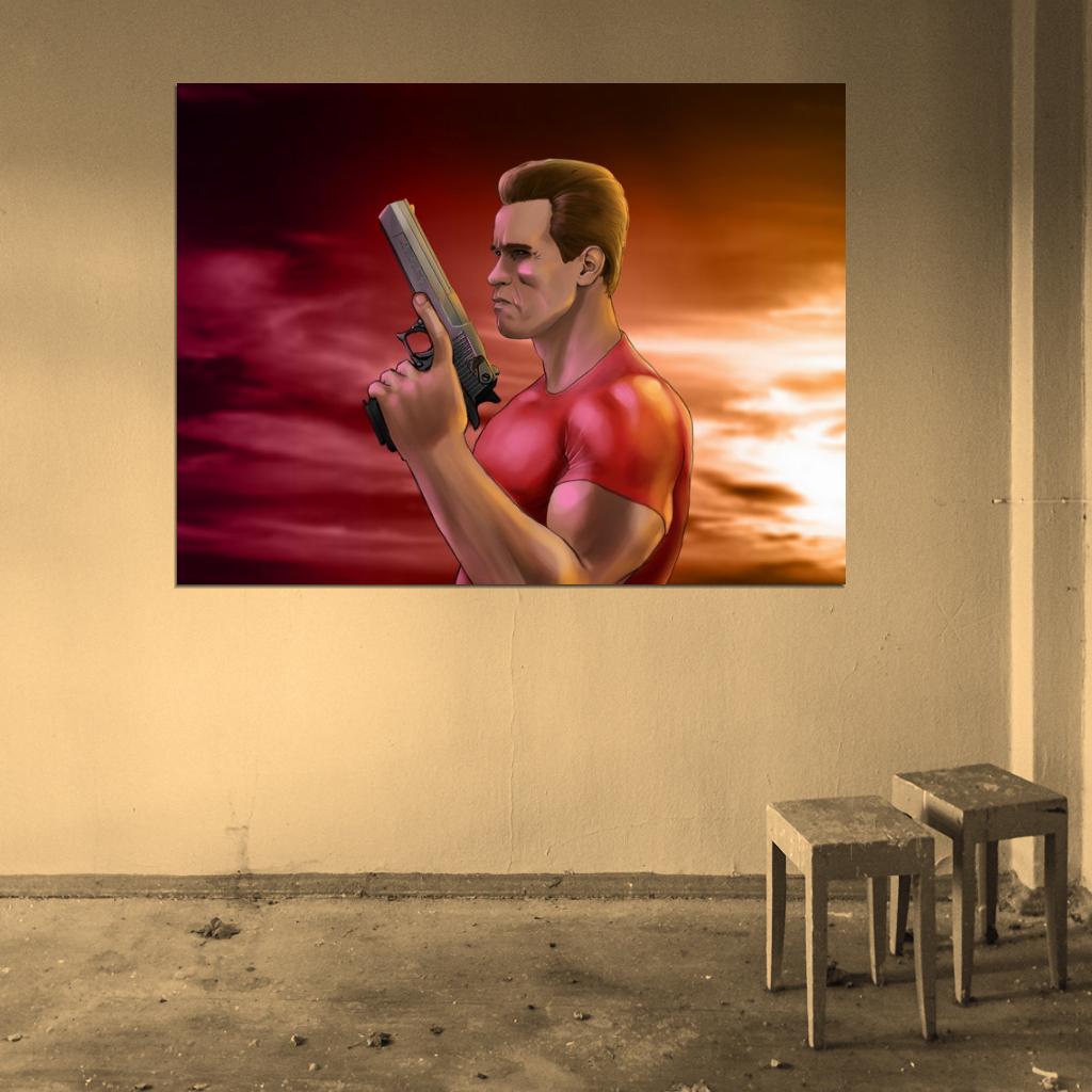 Arnold Schwarzenegger Gun Movie Actor Art Wall Art Print Poster
