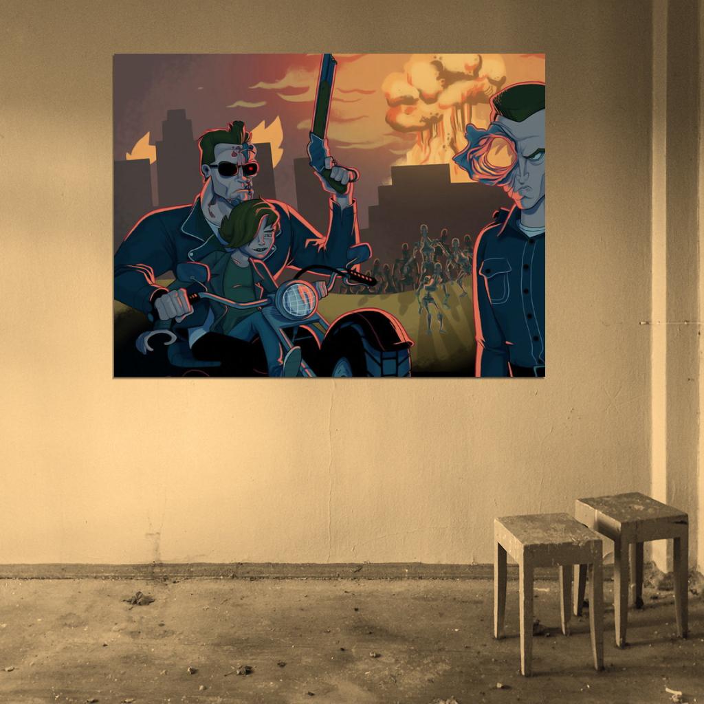 Terminator 2 Judgment Day Art Arnold Schwarzenegger Robert Patrick Movie Wall Art Print Poster