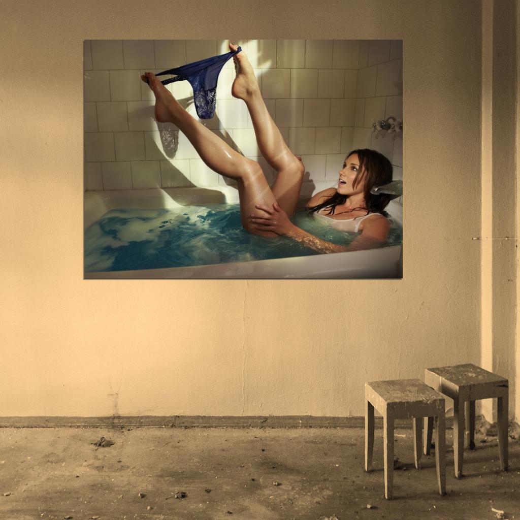Carly Craig Hot Actress Model Sexy Panties Wet Bath Wall Art Print Poster
