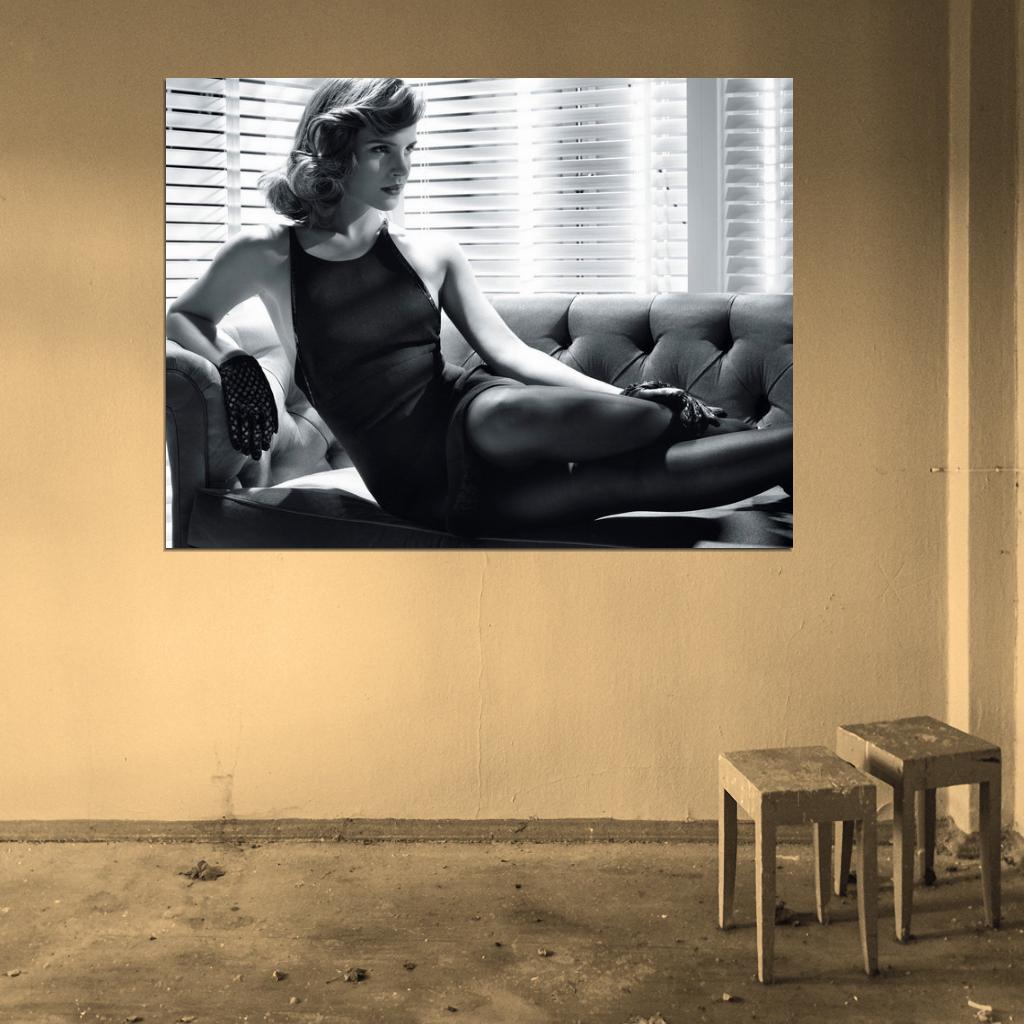 Emma Watson Hot Actress Sexy Dress Legs BW Wall Art Print Poster