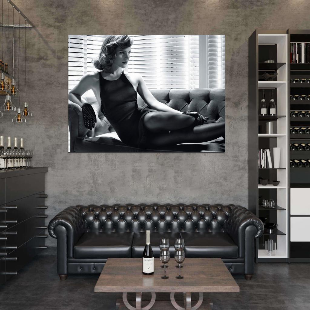 Emma Watson Hot Actress Sexy Dress Legs BW Wall Art Print Poster