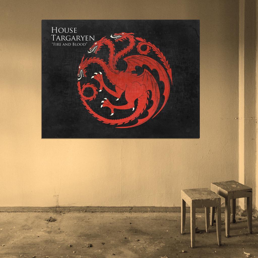 House Targaryen Logo Sigil Coat of Arms Game of Thrones Wall Art Print Poster