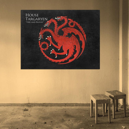 House Targaryen Logo Sigil Coat of Arms Game of Thrones Wall Art Print Poster