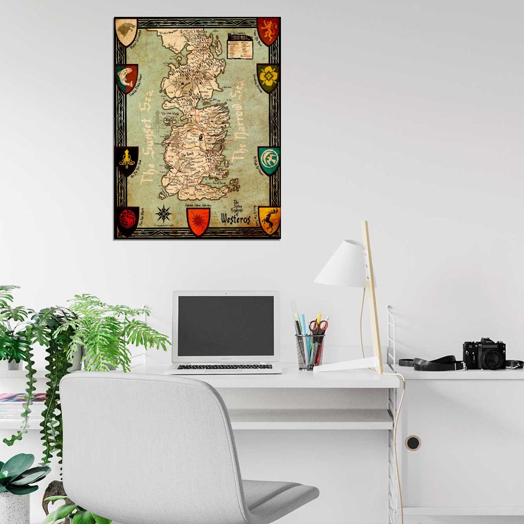 Seven Kingdoms of Westeros Map Game of Thrones Wall Art Print Poster