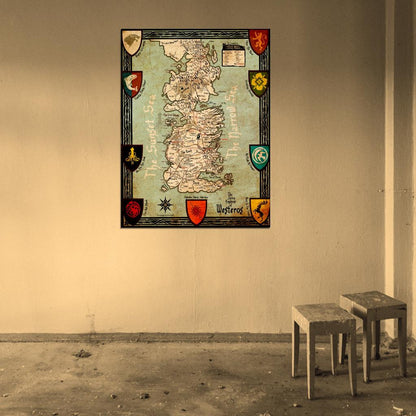 Seven Kingdoms of Westeros Map Game of Thrones Wall Art Print Poster