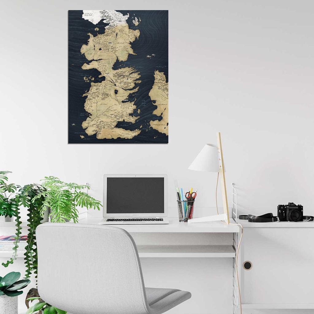 Seven Kingdoms of Westeros Map Song of Ice and Fire Game of Thrones Wall Art Print Poster
