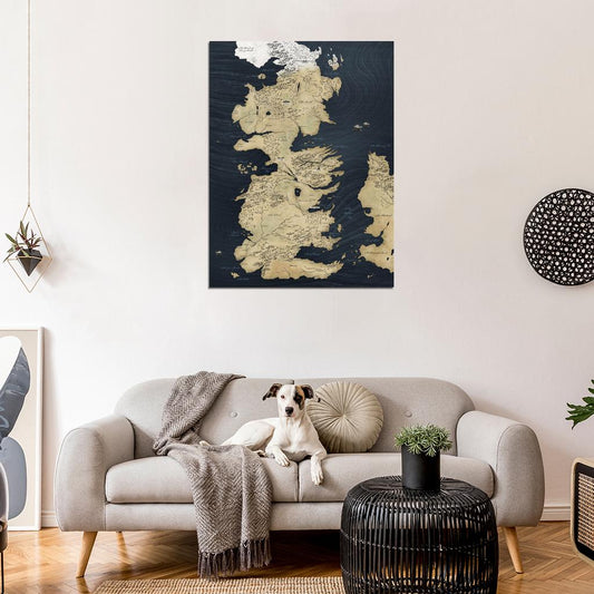 Seven Kingdoms of Westeros Map Song of Ice and Fire Game of Thrones Wall Art Print Poster