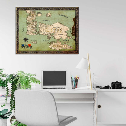 World Map Song of Ice and Fire Westeros Essos Game of Thrones Wall Art Print Poster