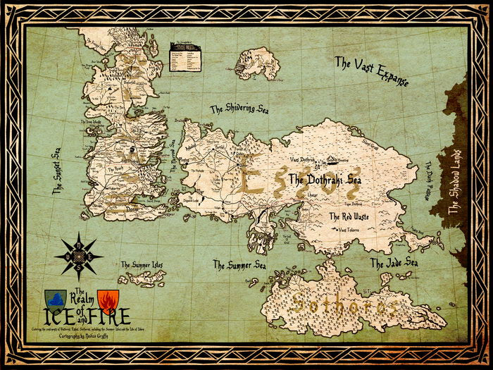 World Map Song of Ice and Fire Westeros Essos Game of Thrones Wall Art Print Poster