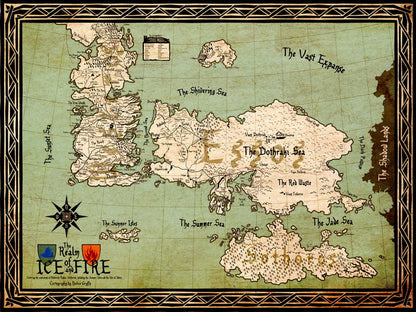 World Map Song of Ice and Fire Westeros Essos Game of Thrones Wall Art Print Poster