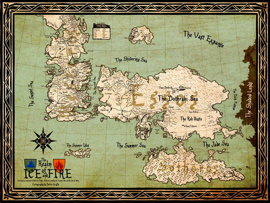 World Map Song of Ice and Fire Westeros Essos Game of Thrones Wall Art Print Poster
