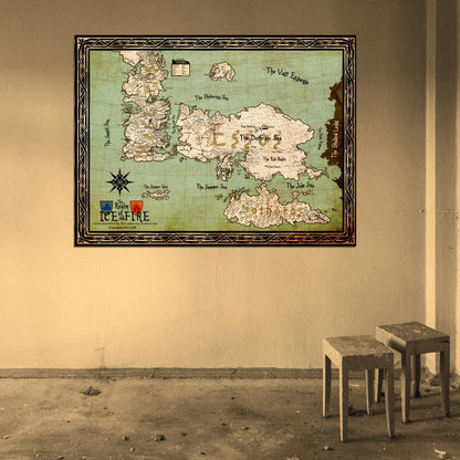 World Map Song of Ice and Fire Westeros Essos Game of Thrones Wall Art Print Poster