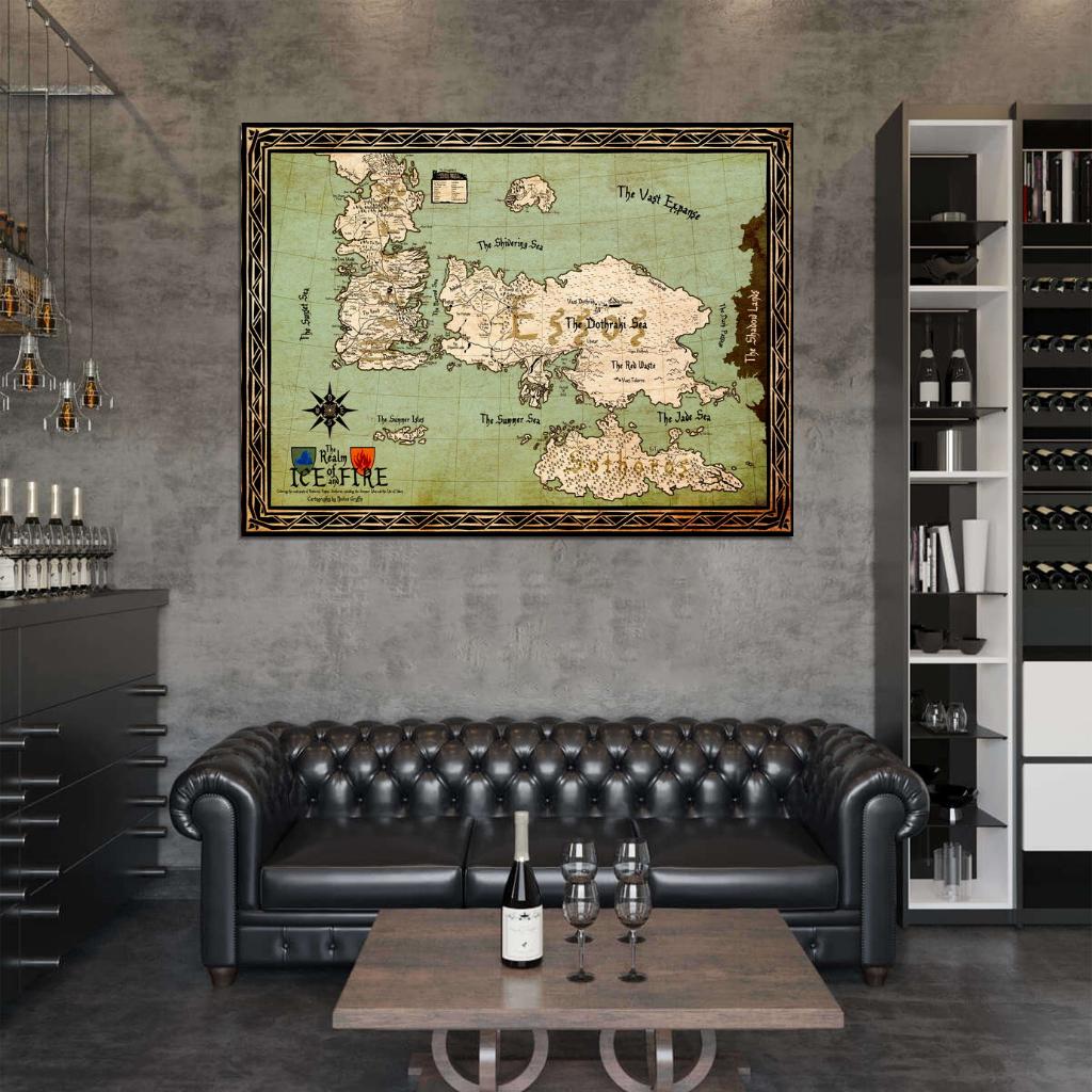 World Map Song of Ice and Fire Westeros Essos Game of Thrones Wall Art Print Poster