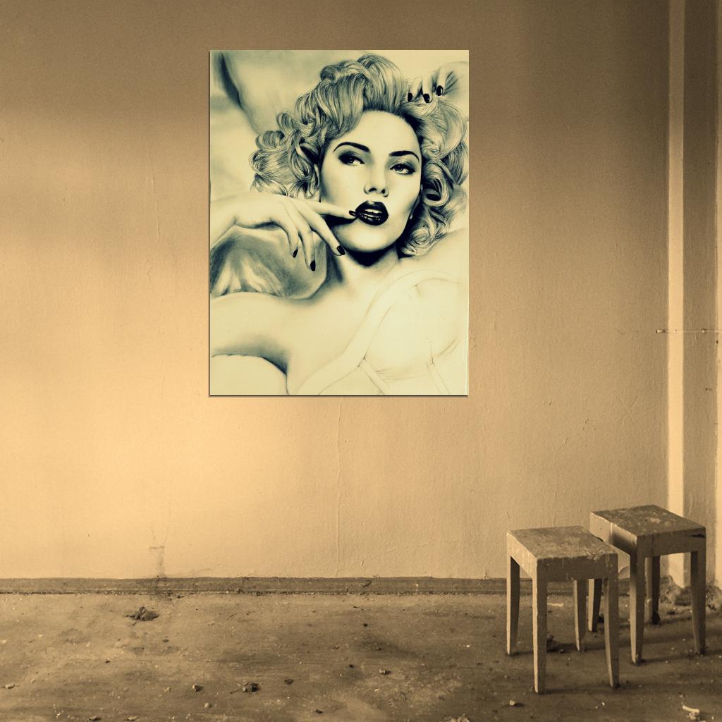 Scarlett Johansson Hot Actress Portrait Drawing Painting Art Wall Art Print Poster