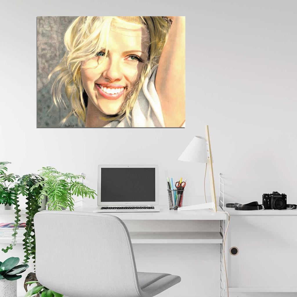 Scarlett Johansson Beautiful Actress Smile Portrait Drawing Painting Art Wall Art Print Poster