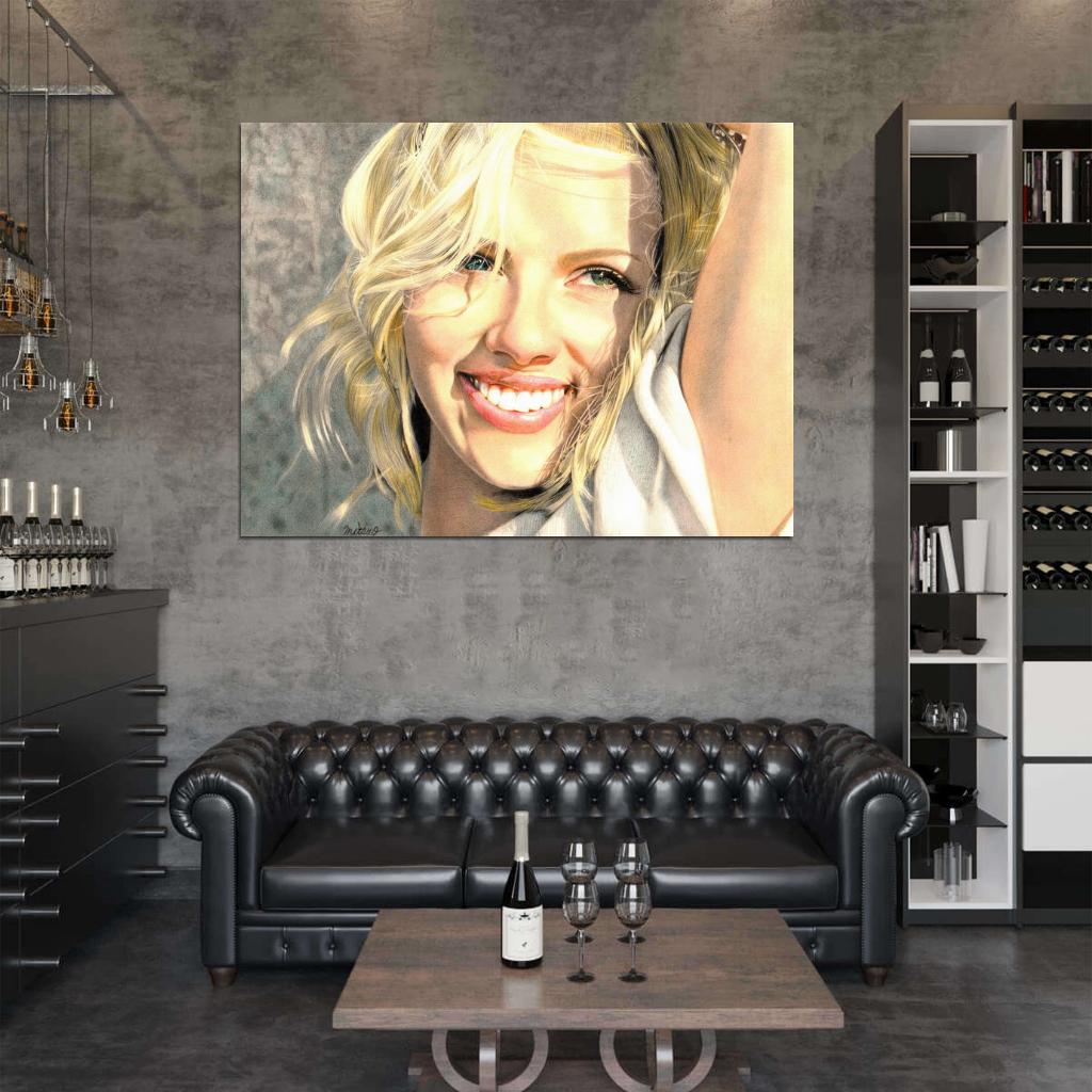 Scarlett Johansson Beautiful Actress Smile Portrait Drawing Painting Art Wall Art Print Poster