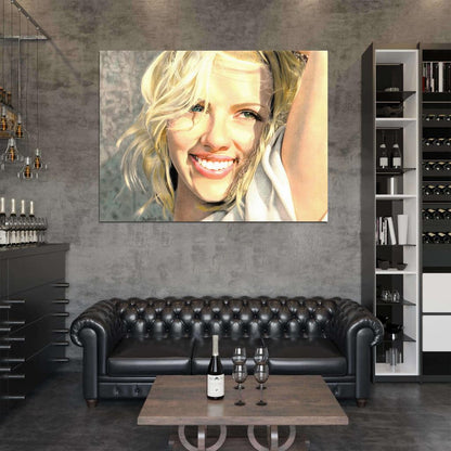 Scarlett Johansson Beautiful Actress Smile Portrait Drawing Painting Art Wall Art Print Poster