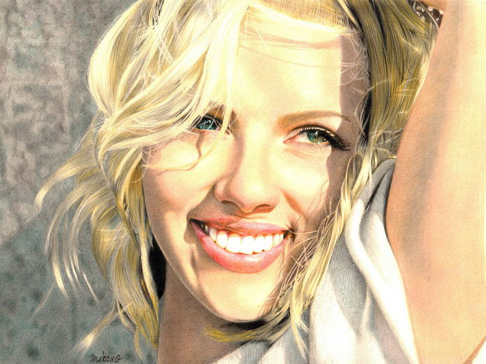 Scarlett Johansson Beautiful Actress Smile Portrait Drawing Painting Art Wall Art Print Poster