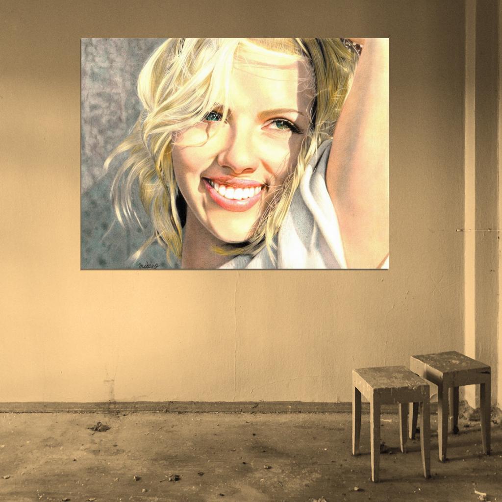 Scarlett Johansson Beautiful Actress Smile Portrait Drawing Painting Art Wall Art Print Poster