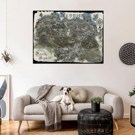 The Elder Scrolls Skyrim World Map Fantasy Game Art Wall Art Print Poster
