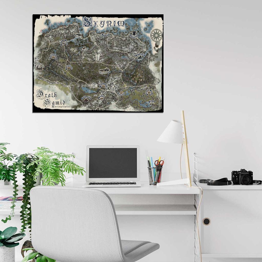 The Elder Scrolls Skyrim World Map Fantasy Game Art Wall Art Print Poster