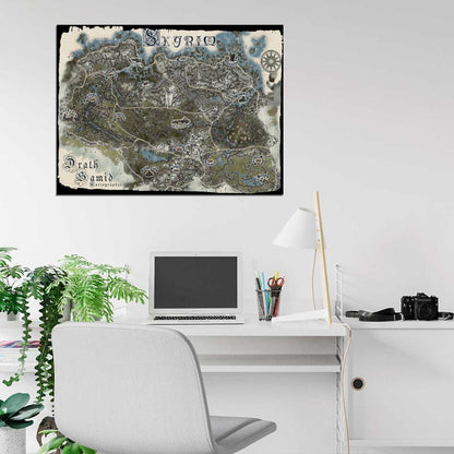 The Elder Scrolls Skyrim World Map Fantasy Game Art Wall Art Print Poster