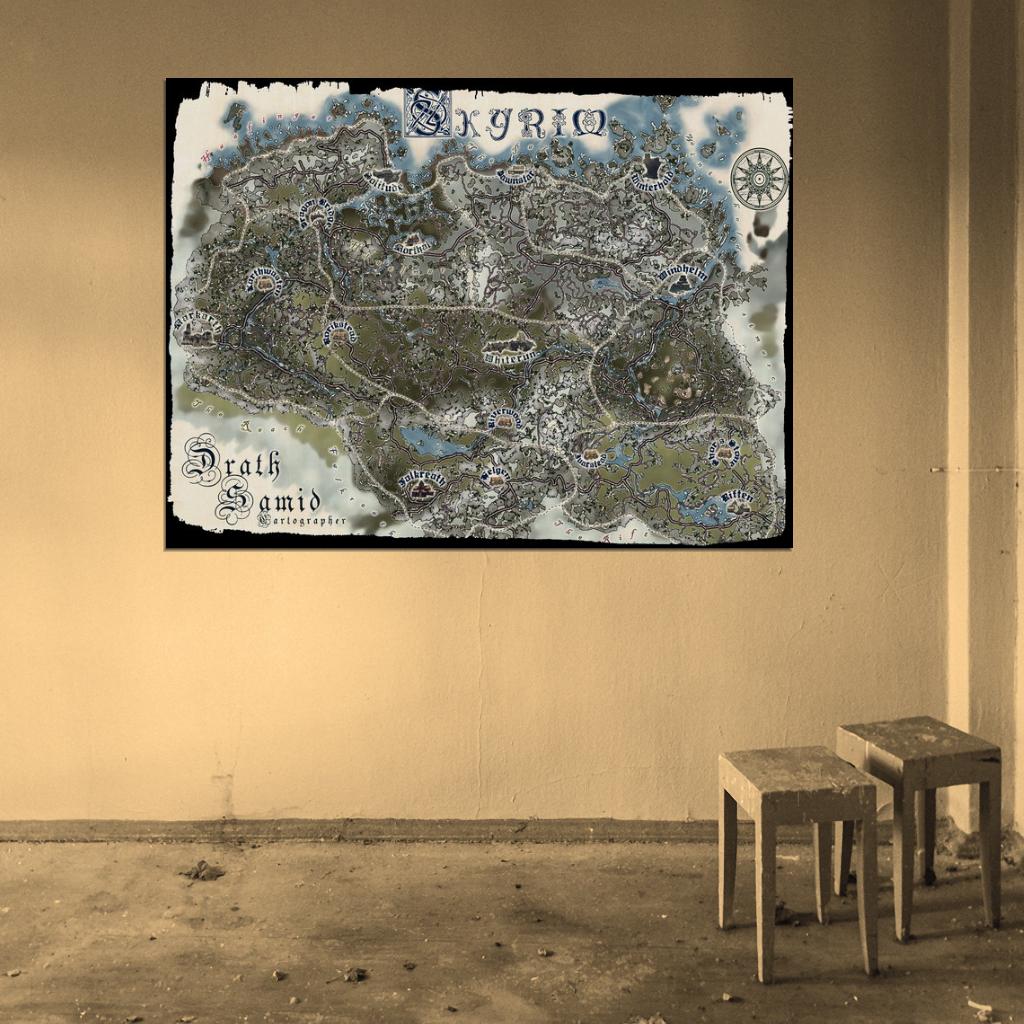 The Elder Scrolls Skyrim World Map Fantasy Game Art Wall Art Print Poster