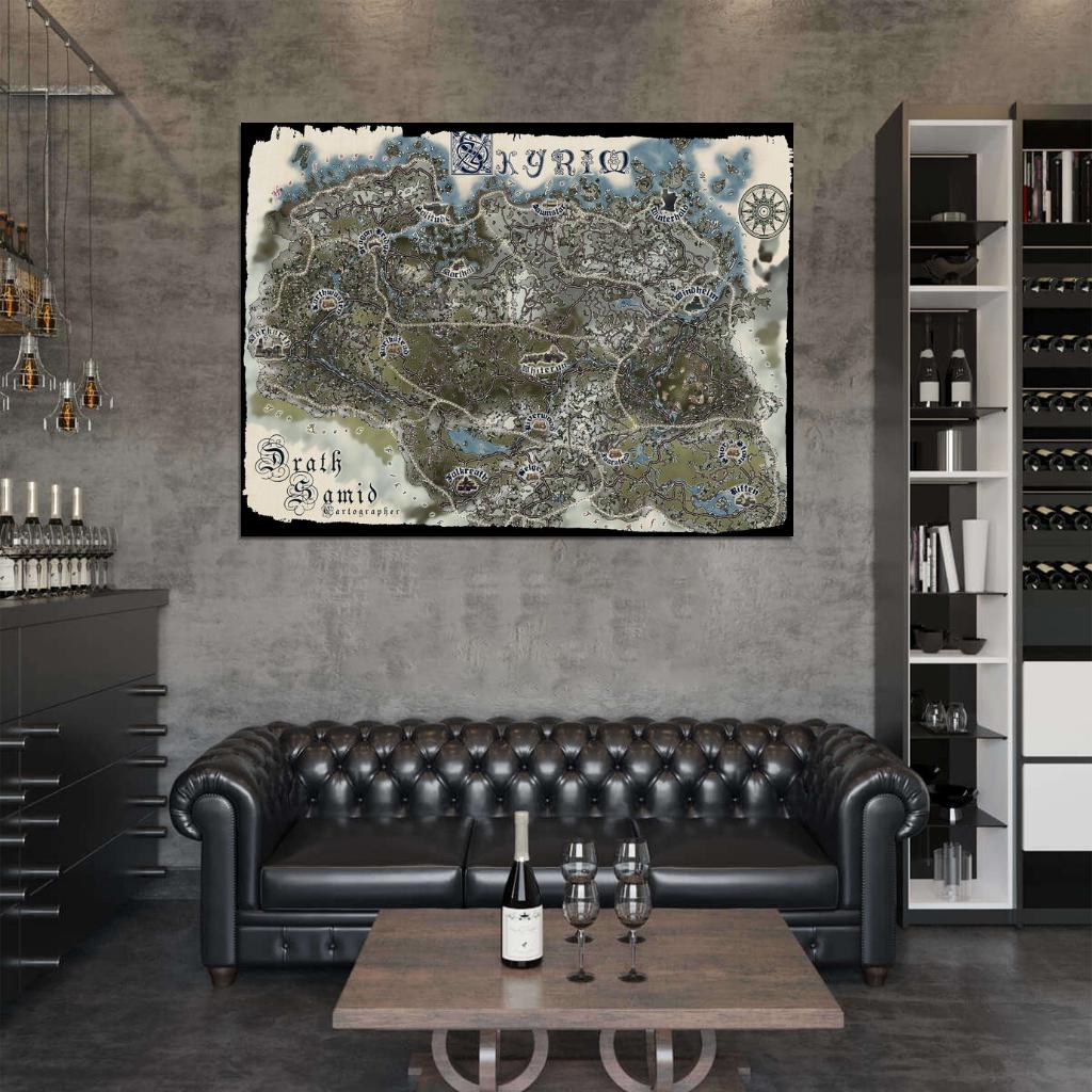 The Elder Scrolls Skyrim World Map Fantasy Game Art Wall Art Print Poster
