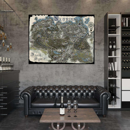 The Elder Scrolls Skyrim World Map Fantasy Game Art Wall Art Print Poster
