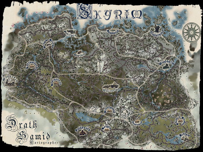 The Elder Scrolls Skyrim World Map Fantasy Game Art Wall Art Print Poster