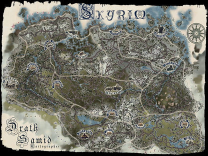 The Elder Scrolls Skyrim World Map Fantasy Game Art Wall Art Print Poster