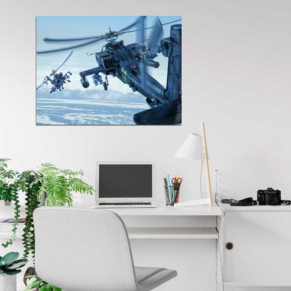 Boeing AH-64D Apache Longbow Helicopters Military Aircraft Painting Art Wall Art Print Poster