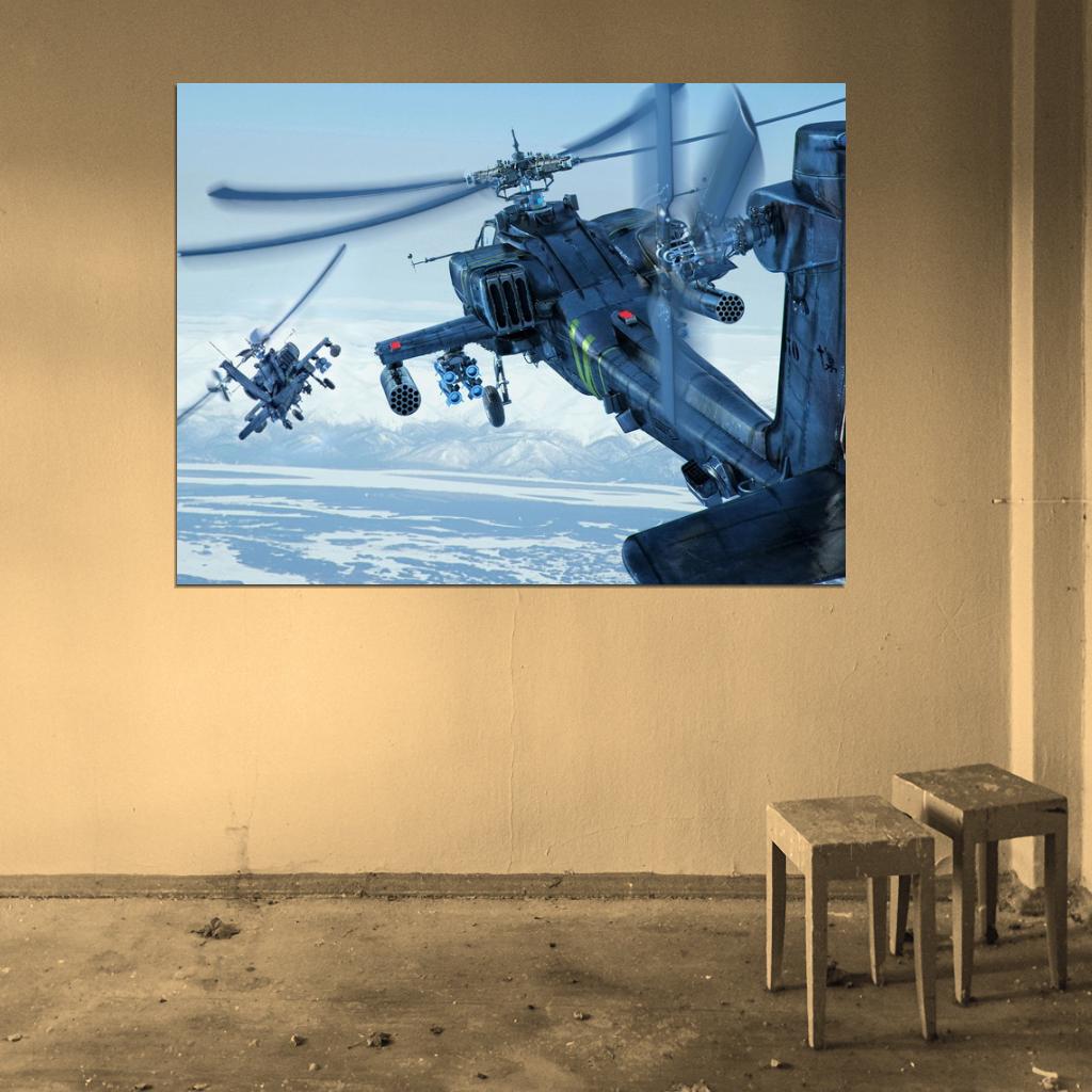 Boeing AH-64D Apache Longbow Helicopters Military Aircraft Painting Art Wall Art Print Poster