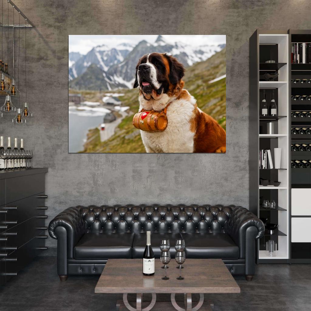 St. Bernard Dog Barrel Beautiful Landscape Wall Art Print Poster