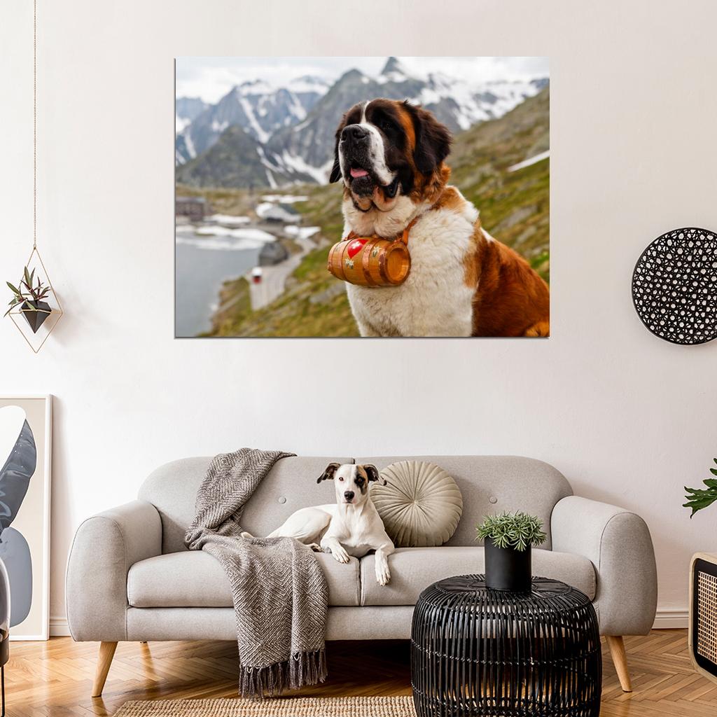 St. Bernard Dog Barrel Beautiful Landscape Wall Art Print Poster