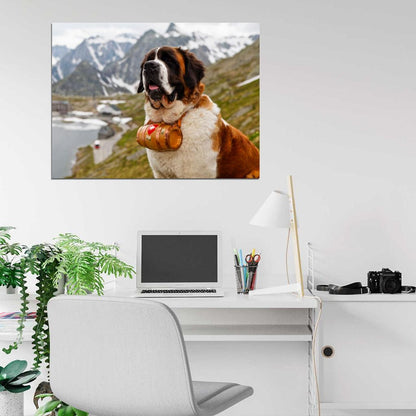 St. Bernard Dog Barrel Beautiful Landscape Wall Art Print Poster