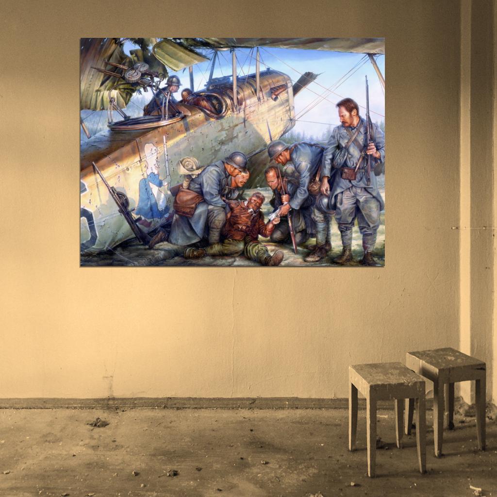 Pilot Aircraft World War 1 WW1 Military Painting Art Wall Art Print Poster