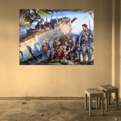 Pilot Aircraft World War 1 WW1 Military Painting Art Wall Art Print Poster
