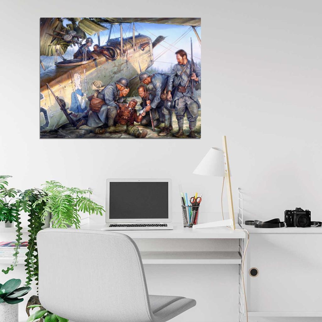 Pilot Aircraft World War 1 WW1 Military Painting Art Wall Art Print Poster