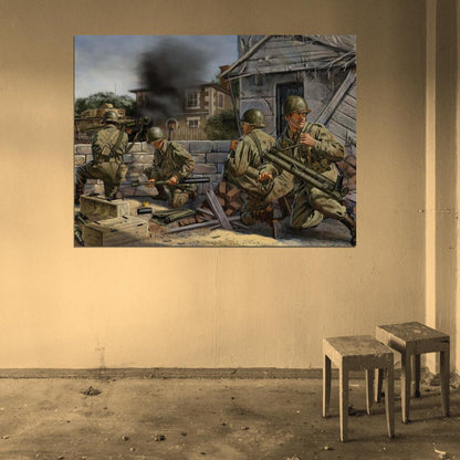 American Soldiers Bazooka Tank World War 2 WW2 Military Painting Art Wall Art Print Poster