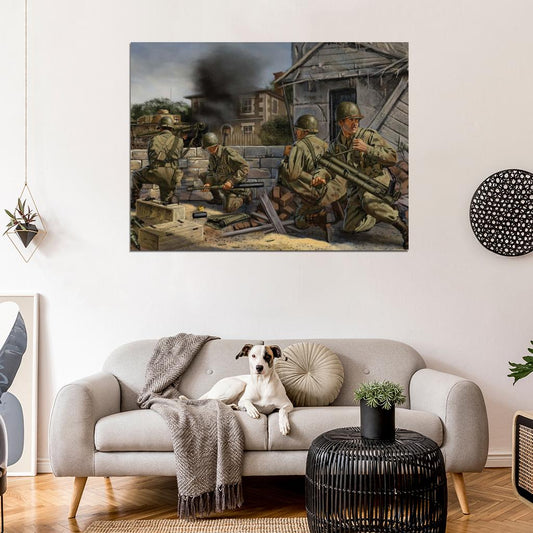 American Soldiers Bazooka Tank World War 2 WW2 Military Painting Art Wall Art Print Poster