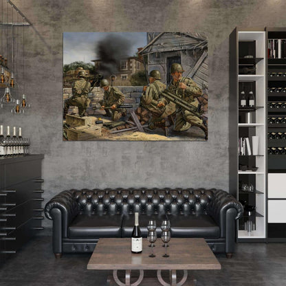 American Soldiers Bazooka Tank World War 2 WW2 Military Painting Art Wall Art Print Poster