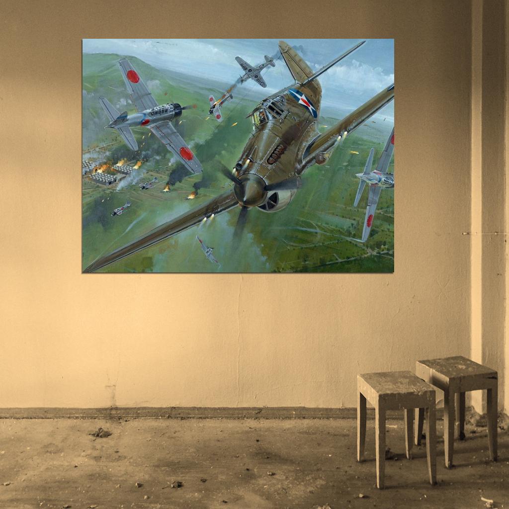 Dogfight Aircraft World War 2 WW2 Military Painting Art Wall Art Print Poster