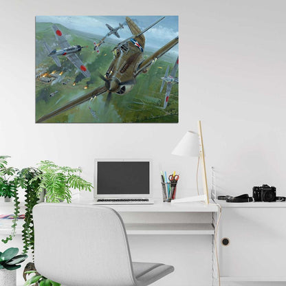 Dogfight Aircraft World War 2 WW2 Military Painting Art Wall Art Print Poster