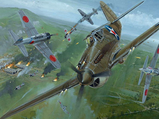 Dogfight Aircraft World War 2 WW2 Military Painting Art Wall Art Print Poster